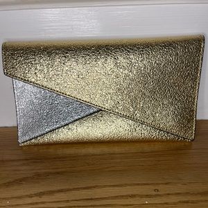 Gold & silver leather clutch, classy elegant asymmetrical design BRAND NEW